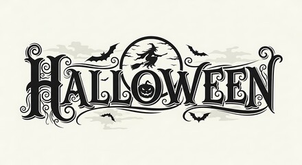 Ornate Halloween lettering with witch and pumpkin Keywords: Halloween, lettering, typography