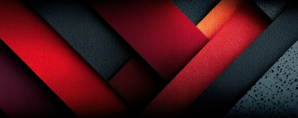 Bold red and dark purple diagonal leather textures form a dynamic layered background