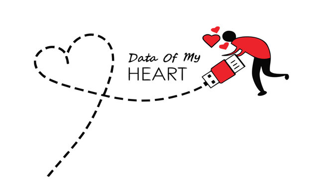 Person connecting a usb drive to a dashed heart shape symbolizing data of the heart and love - Powered by Adobe