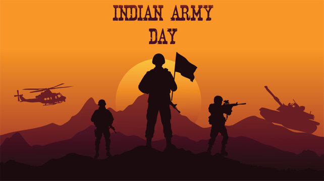 Indian Army Day Vector Illustration with Soldiers and Military Equipment