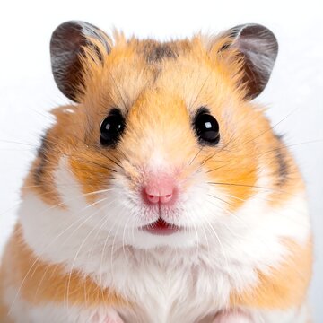 Close-up of a golden hamster with a curious expression.