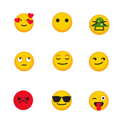 Collection of nine diverse emoji faces with different expressions