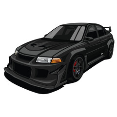 black mitsubishi evo race car style vector art
