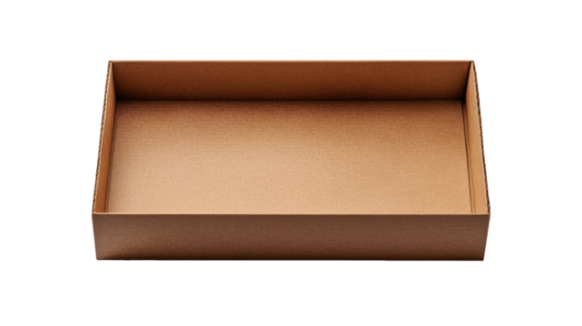 Empty cardboard box with clean brown surface and open top showing simple sturdy structure and clear packaging detail isolated on white background