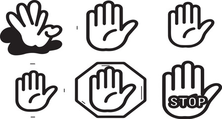 Fototapeta premium Collection of hand gestures vector icons showing various human hand positions and symbols on a black background