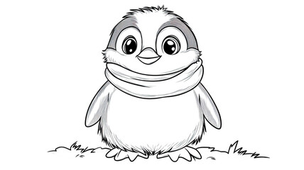Cute cartoon penguin outline with simple bold lines and playful child-friendly style showing clear character details isolated on white background