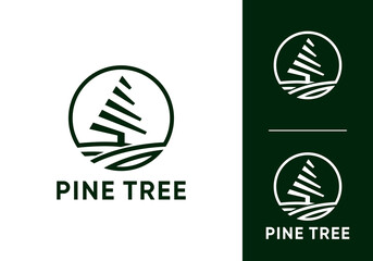 circle pine tree logo design vector concept