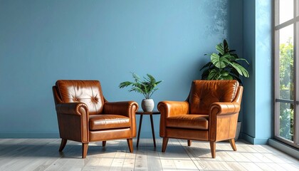 modern living room with wooden chair