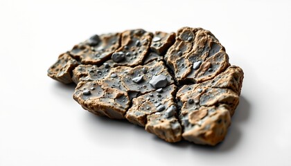 A close up image of a rock like substance with textures resembling natural stone, placed against a plain background, giving it the appearance of a real rock.