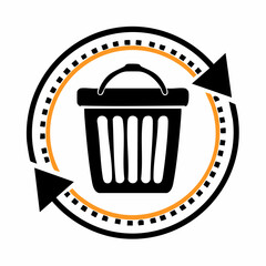 Circular arrow symbol with trash can promoting recycling and waste management