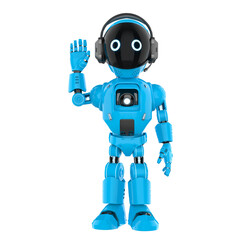 Cute and small artificial intelligence personal assistant robot hand up isolated