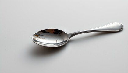 A spoon with a silver head resting on a flat surface, likely a table, against a blurred background that suggests it may be outdoors.
