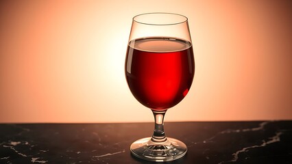 Crystal wineglass with red liquid, dramatic backlight creating refraction, dark marble surface.
