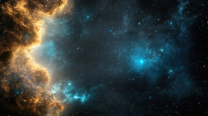 Fototapeta premium Golden nebula edge and blue starfield evoking wonder and serenity