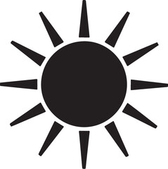 Stylized black sun icon with radiating rays, weather symbol