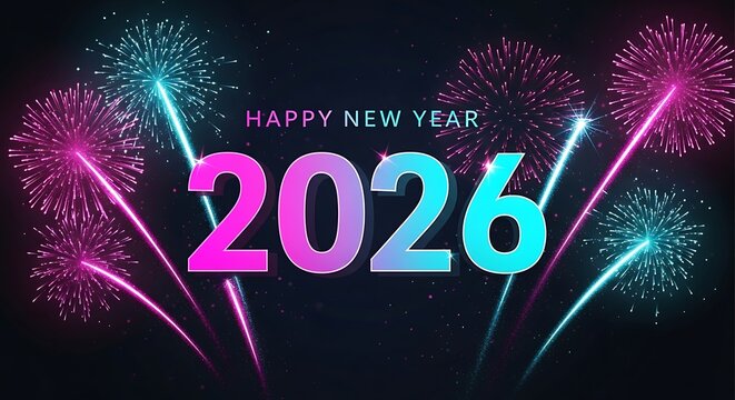 Happy new year 2026 with colorful fireworks display