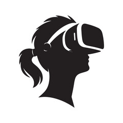 vr gamer immersed with headset vector silhouette clip art logo design illustration