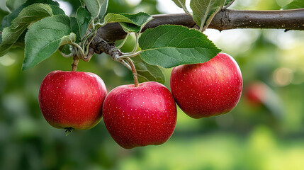 Obraz premium Ripe apple orchard branch sunlight natural picking red fruit fresh