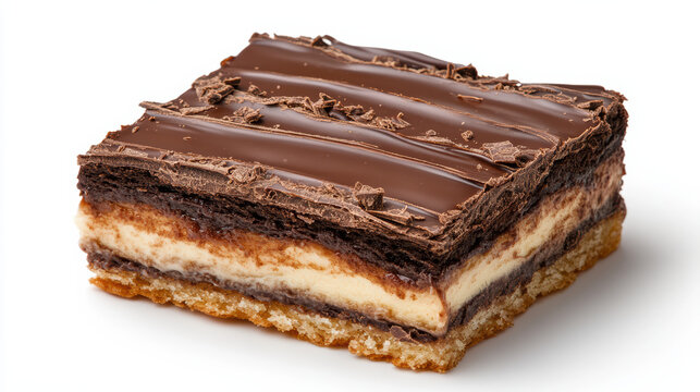 Chocolate layered pastry with custard cream and chocolate glaze, rich and indulgent dessert