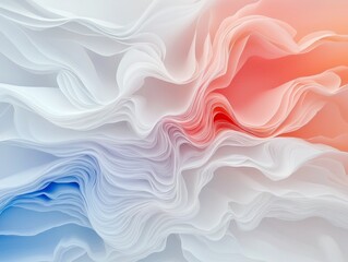 Abstract flowing fabric with layers of white, blue, and pink hues, creating a sense of movement and depth. Soft, ethereal lighting.