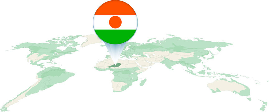 World Map with Niger Flag Pinpoint