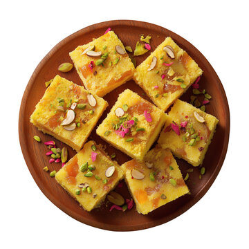 mysore pak on a wooden plate in soft lighting PNG image, transparent background