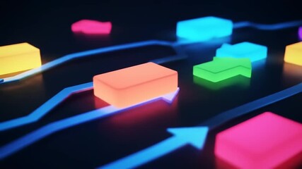 Futuristic digital network concept showing glowing data blocks processing information along interconnected pathways, representing artificial intelligence - Powered by Adobe