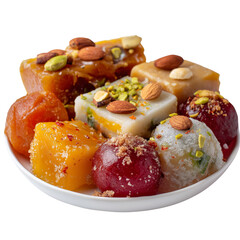indian sweets with nuts and dried fruits PNG image, transparent background