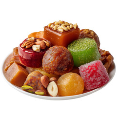 variety of traditional Indian sweets nuts and dried fruits PNG image, transparent background