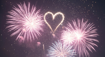 Pastel colored heart-shaped fireworks