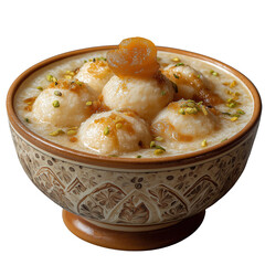 traditional Indian dessert served in a decorative bowl with rich flavors and textures during a festive gathering PNG image, transparent background