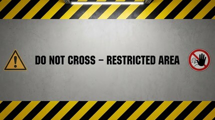 ‘DO NOT CROSS – RESTRICTED AREA’ sign. Suitable for marketing or business purposes