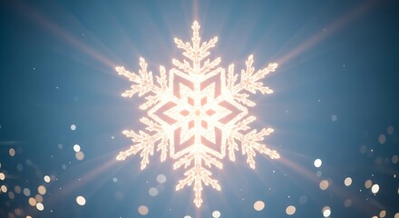Fototapeta premium Glowing snowflake ornament with bokeh lights and starburst effect