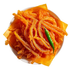 crispy fried snacks served with green chili on a plate PNG image, transparent background