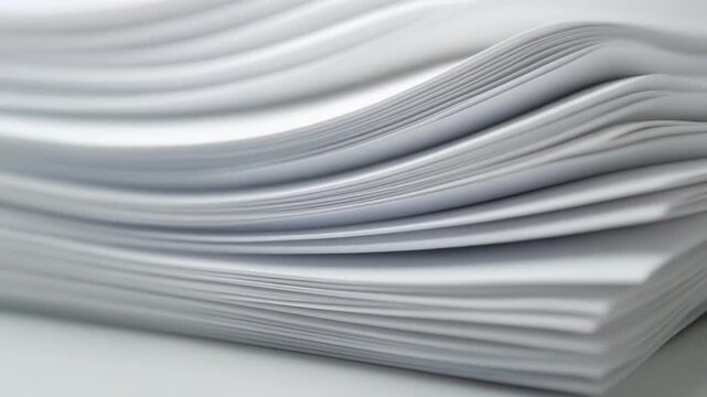 Close-up of a stack of clean, white paper sheets, creating a subtle wave-like effect