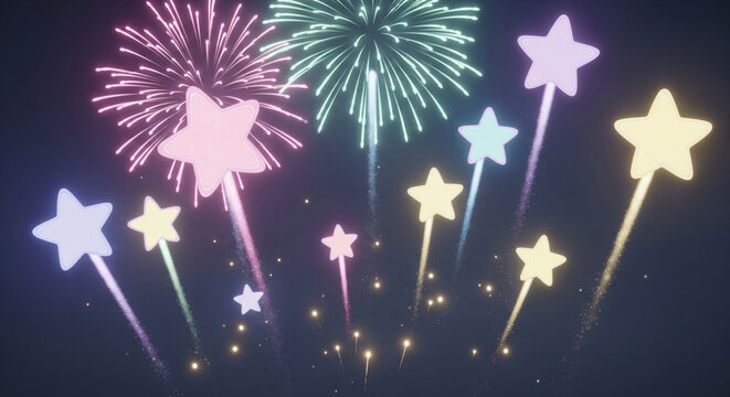Delicate pastel fireworks and star pattern celebration background for festive events - Powered by Adobe