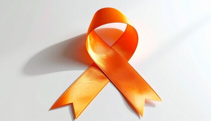 Leukemia Awareness Symbol. Orange Ribbon with Copy Space for Text. White Background Isolated. Flat Lay Top View. 