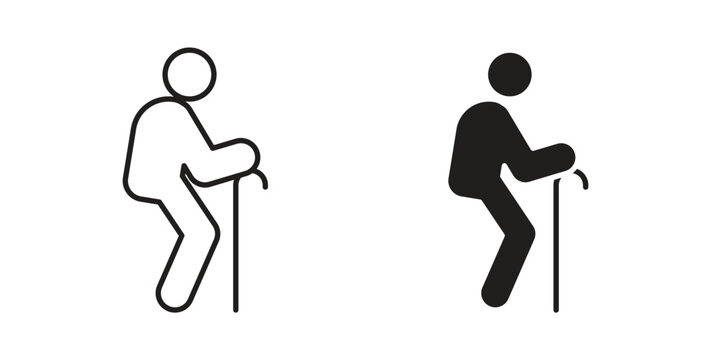 Person walking with cane icon for mobile app, editable designs