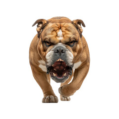 Angry bulldog charging forward aggressively