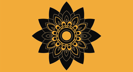 Elegant black flower graphic design on golden yellow background