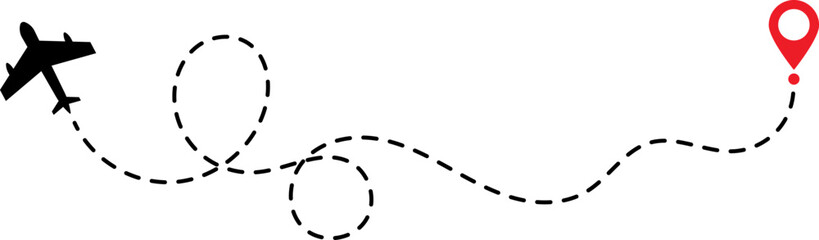 Airplane flight path with destination pin © mohammad