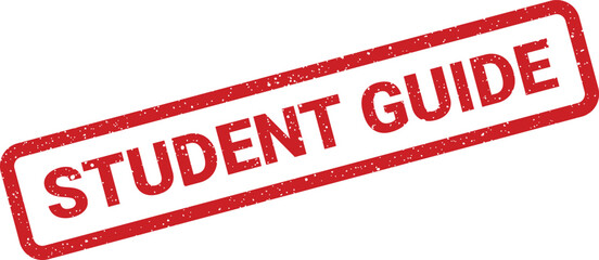 A distressed red rectangular stamp indicating a student guide, useful for academic information resources or welcome packets