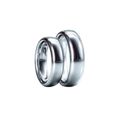 Two silver wedding rings on a black background