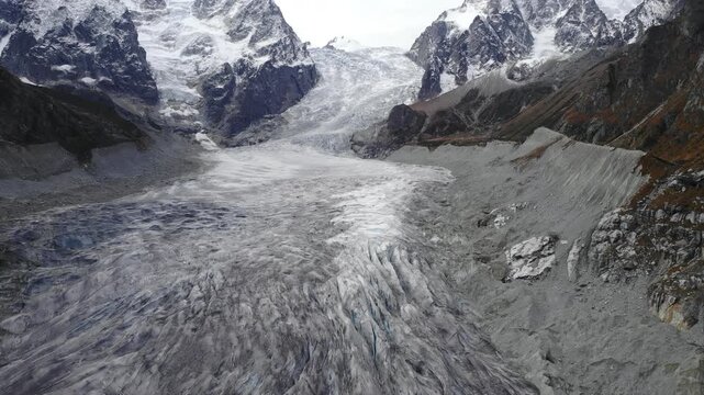 Aerial view of a melting glacier in the european alps. Media