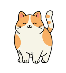 Vector illustration of an adult orange and white cat with chubby cheeks and a wide smile, depicted in a friendly sitting pose.