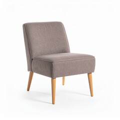 Fototapeta premium Modern Grey Fabric Armless Accent Chair with Wooden Legs on White Background