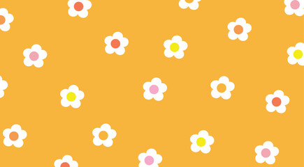 Cute Floral Pattern with White Daisy Flowers on Orange Background
