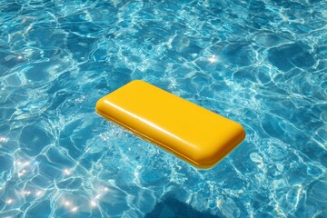 Bright Yellow Pool Float Drifting in Tranquil Blue Water on a Sunny Summer Day