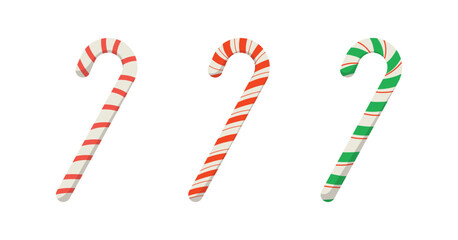 Set of christmas candy canes, red and green stripes