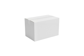 Fototapeta premium Plain white cardboard box, ready for shipping, moving, or product packaging, isolated on transparent background, png